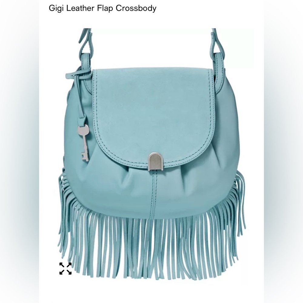 Fossil Gigi Leather Flap Crossbody in a turquoise or light blue color